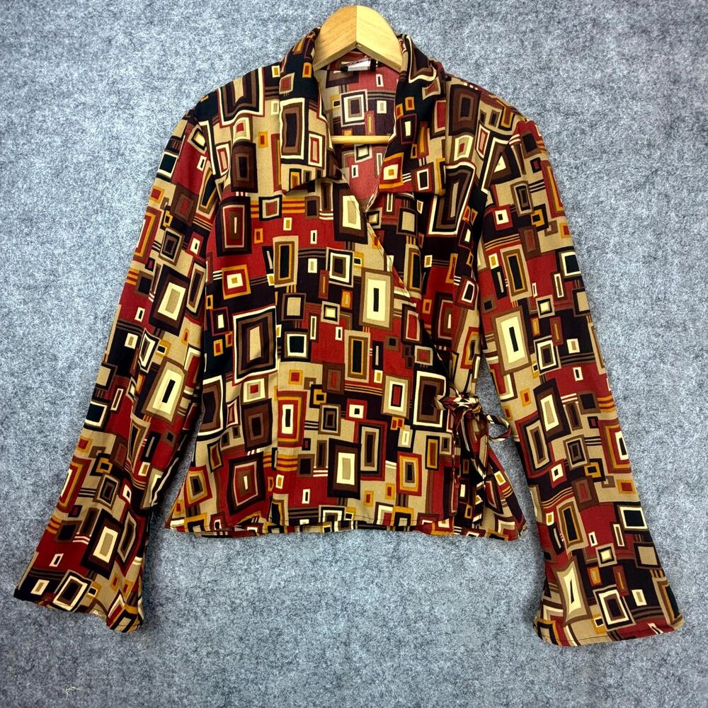 Thrill Geo Print Wrap Blouse in Brown, Red, Gold